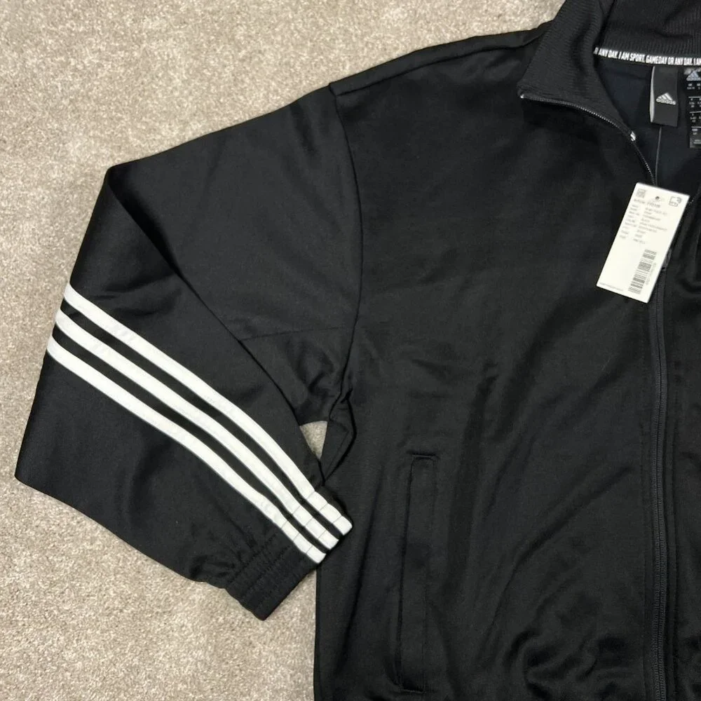 Adidas Womens Small Black‎ 3-Stripes Knit Full Zip Long Sleeve Tennis Jacket NWT